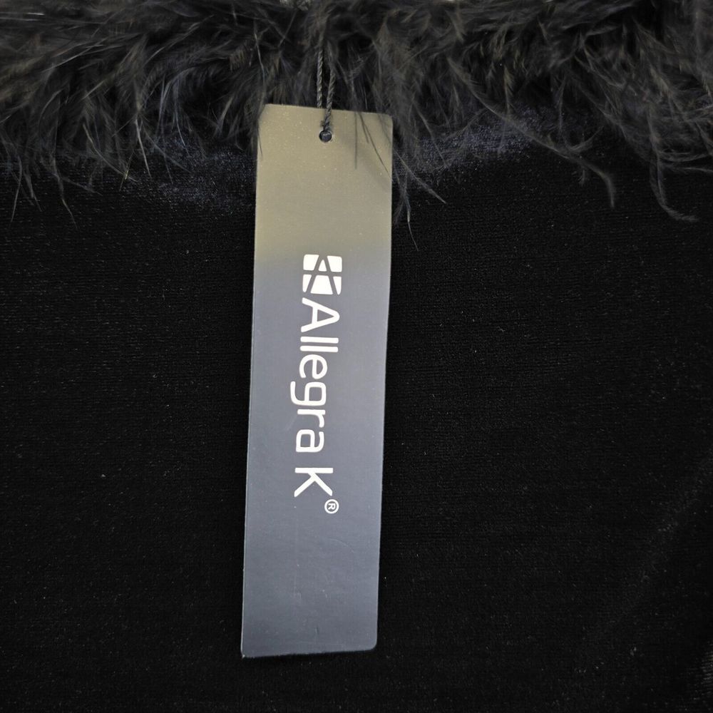 Allegra K Velour‎ Crop Top Womens XS Black Fur Trim Club Rave Whimsigoth Glam - Picture 5 of 10